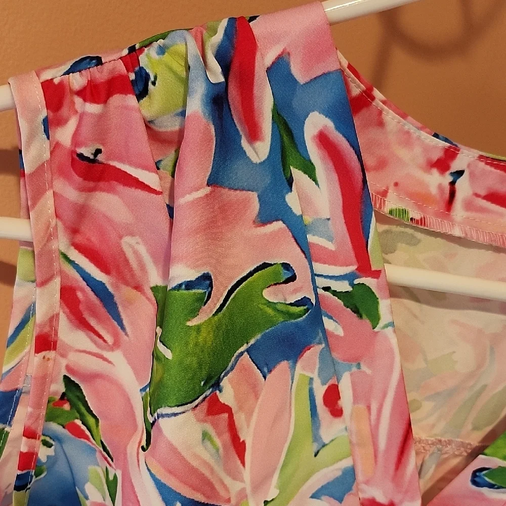 4/$20 SHEIN Vibrant Floral V-Neck Blouse - Pink and Blue - Picture 2 of 5